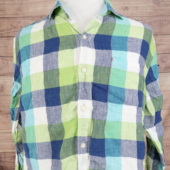TOMMY BAHAHA LONG SLEEVE CHECK 100% LINEN BUTTON DOWN SHIRT MENS SZ L LARGE - Picture 1 of 7